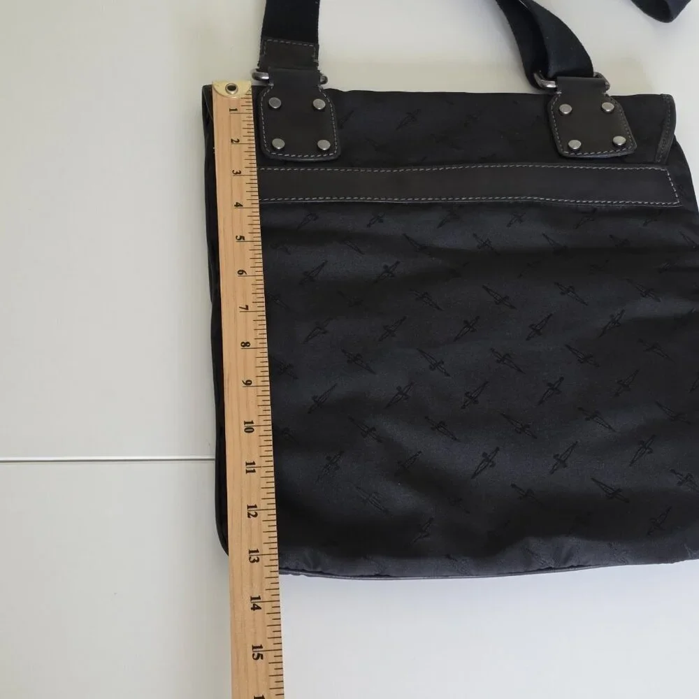 Cesare Paciotti Messenger Cross Body Dagger AOP Bag Made In Italy Black Embossed